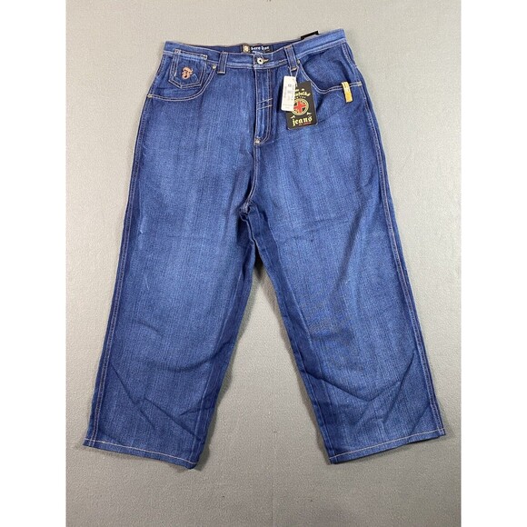Vtg Rare Fox Jeans Mens 38x26 Blue Relaxed Baggy Skater Y2K Triple S Prod Tag 40 - Picture 1 of 14